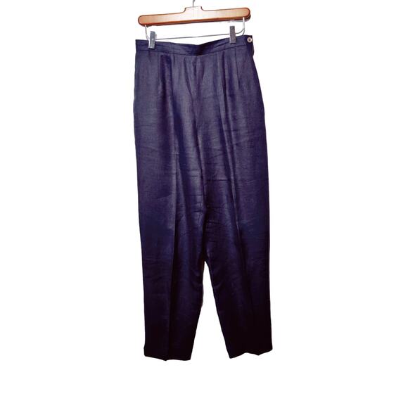 Vintage Talbots Sz 8 Black Irish Linen Trousers High Rise Relaxed Fit Pants - Picture 1 of 6